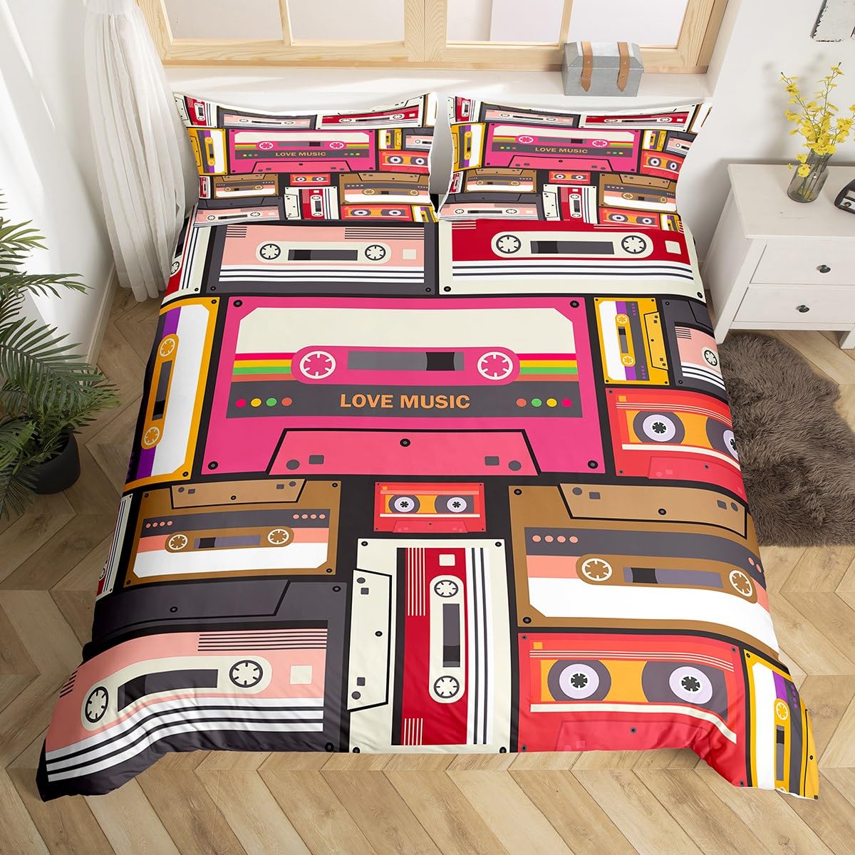 Colorful Music Cassettes Duvet - Audio Music King avaliação e preço